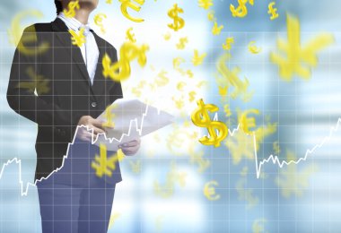 işadamı ile finansal simgeler 