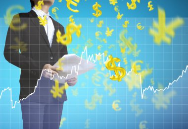 işadamı ile finansal simgeler 