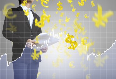 işadamı ile finansal simgeler 