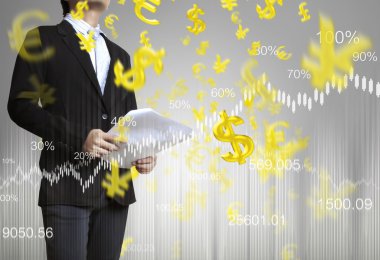 işadamı ile finansal simgeler 