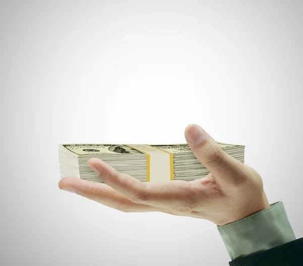 Closeup hands as he is getting  banknote — Stock Photo, Image