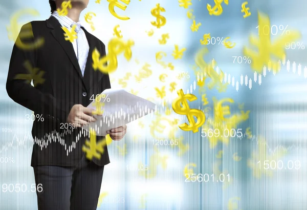 işadamı ile finansal simgeler 