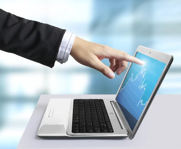 Modern laptop and  hand — Stock Photo, Image