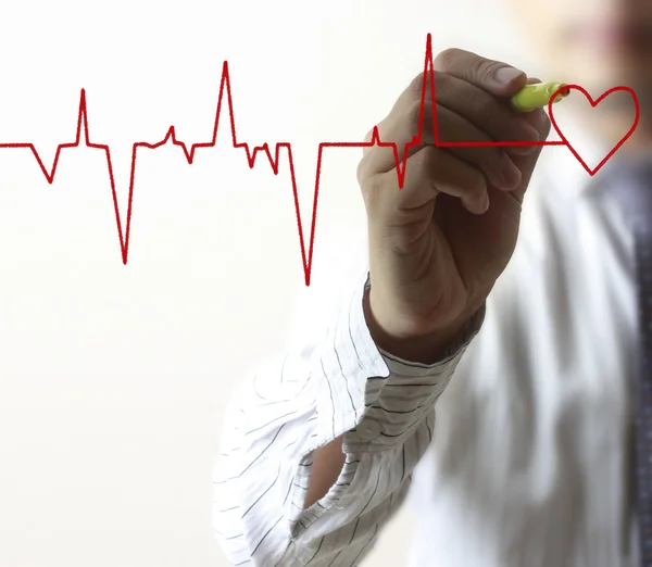 Man drawing chart heartbeat — Stock Photo, Image