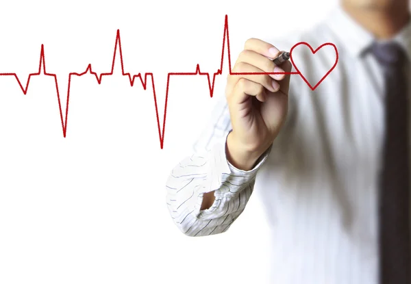 Man tekening grafiek heartbeat — Stockfoto