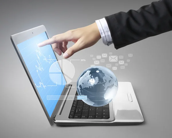 Laptop, close up of hands — Stock Photo, Image