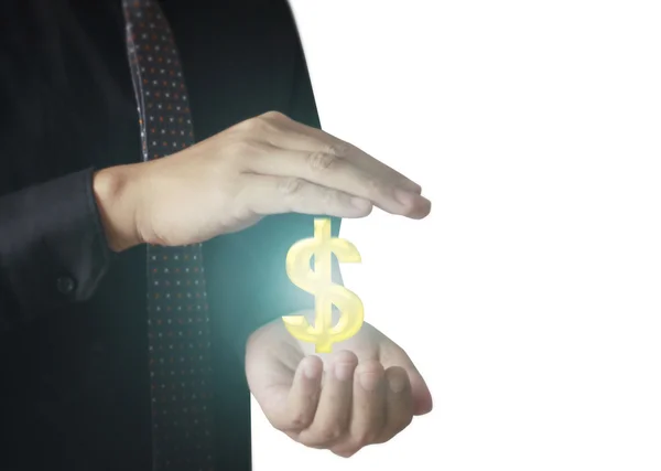Man aanraken knop met geld pictogram, geld concept online — Stockfoto