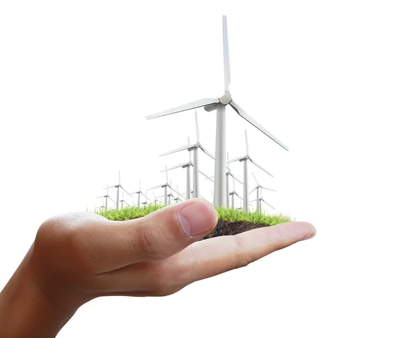 Wind turbines in the hand — Stock Photo, Image