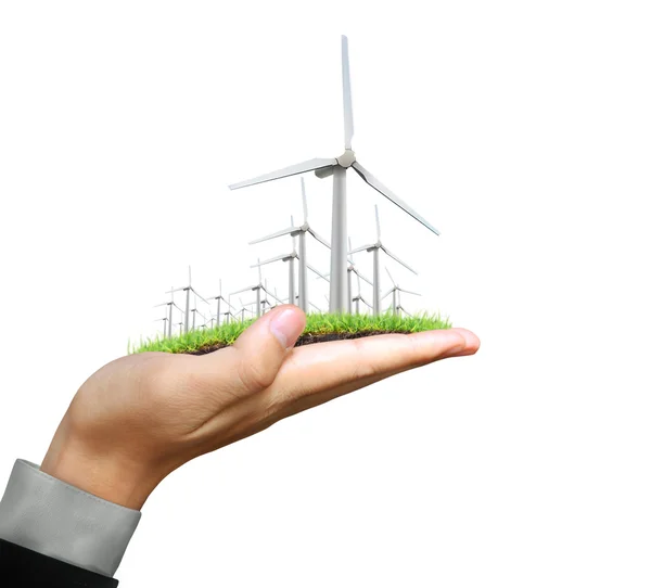 Wind turbines in the hand — Stock Photo, Image