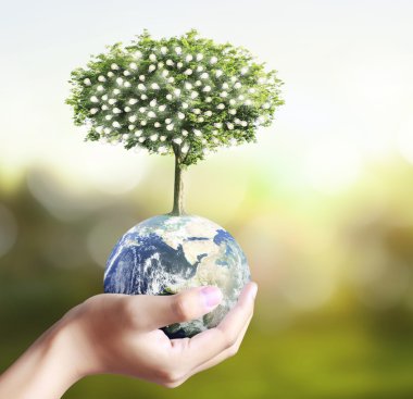 Dünya, insan eli, bizim gezegen Dünya'ya glowin tutan el Earth'te