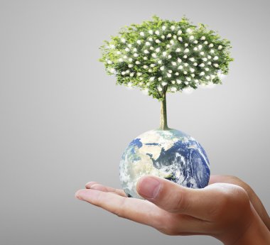 Dünya, insan eli, bizim gezegen Dünya'ya glowin tutan el Earth'te