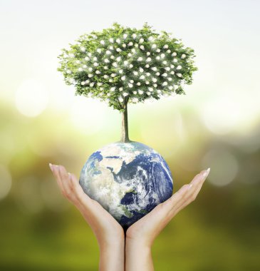Dünya, insan eli, bizim gezegen Dünya'ya glowin tutan el Earth'te