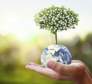 Dünya, insan eli, bizim gezegen Dünya'ya glowin tutan el Earth'te