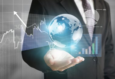 Finansal sembolleri olan bir iş adamı geliyor.