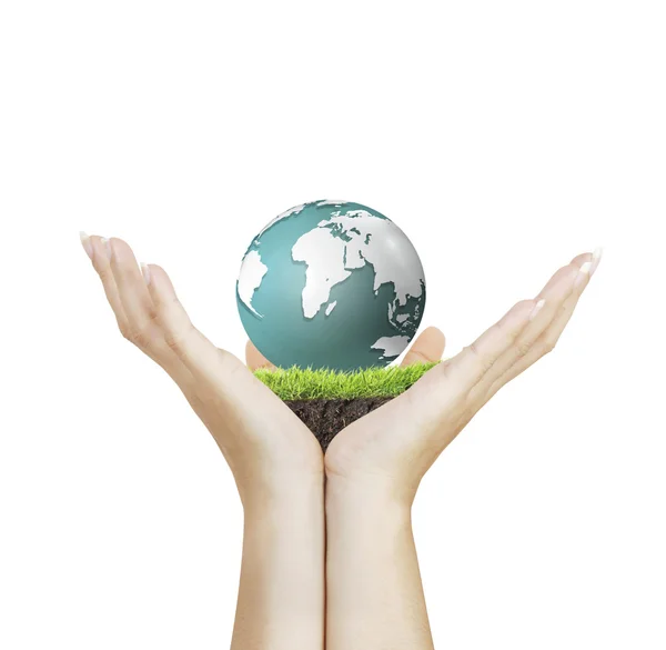 Globe ,earth in human hands, hands holding our planet earth glowing — Stock Photo, Image