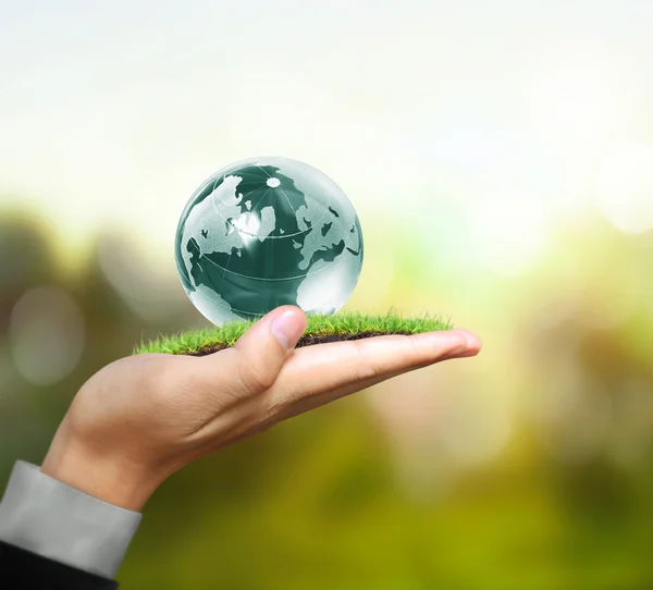 Globe ,earth in human hand, hand holding our planet earth glowing — Stock Photo, Image