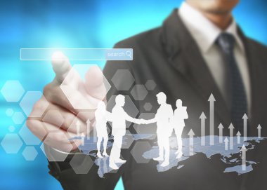 Finansal sembolleri olan bir iş adamı geliyor.