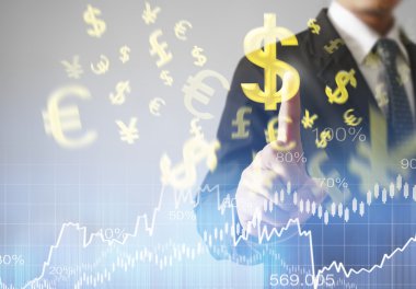 Finansal sembolleri olan bir iş adamı geliyor.