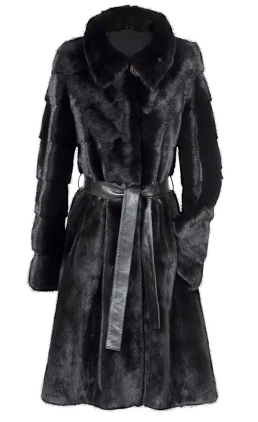 白で隔離される黒い毛皮のコート — ストック写真