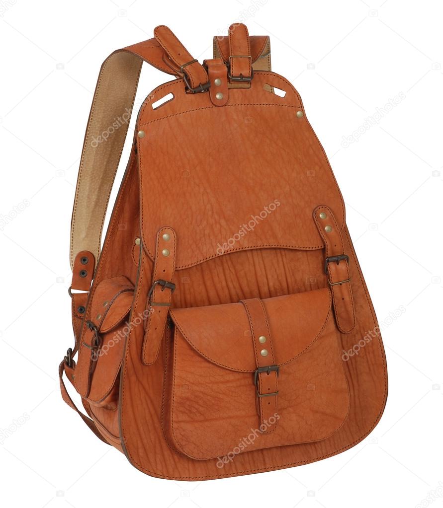 brown backpack isolated on white