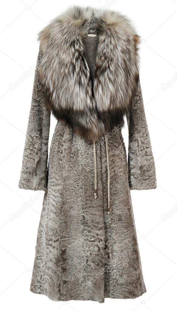 Gray fur coat isolated on white