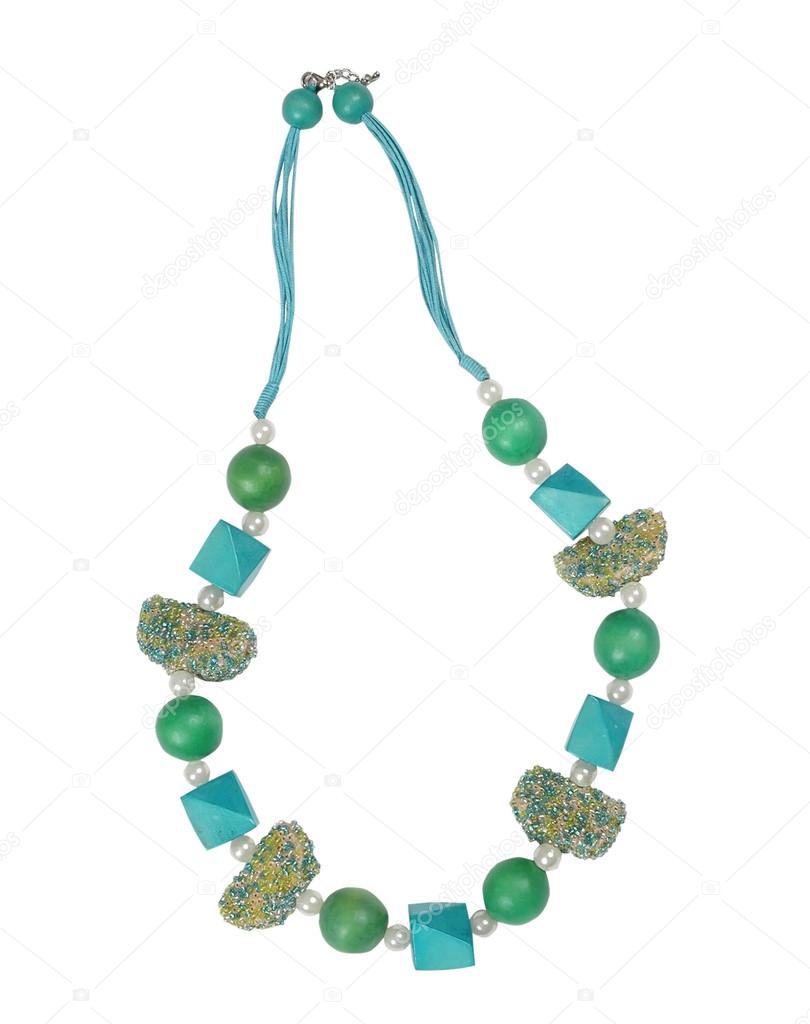 Green necklace isolated on white