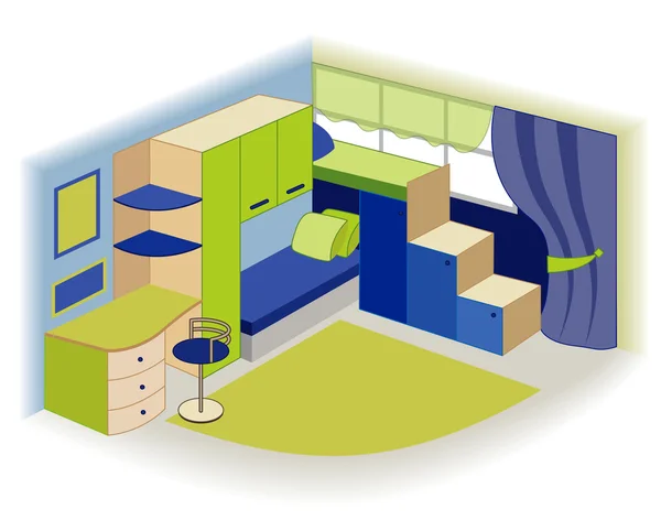 Modern children's room interior (vector illustration) — Stock Vector
