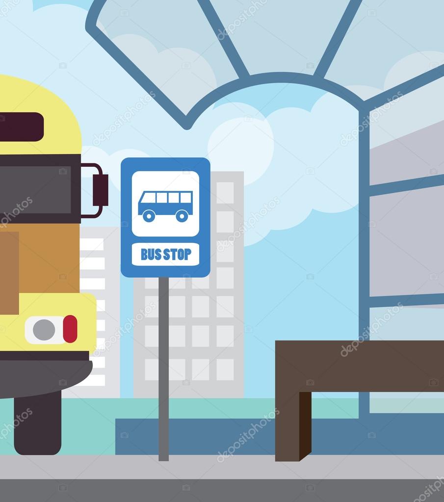Bus stop for school bus. Back to school (vector illustration, fl Stock