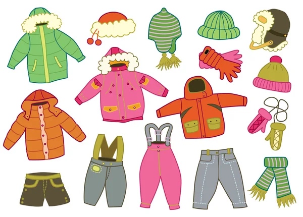 Verzameling winterkleding voor kinderen — Stockvector