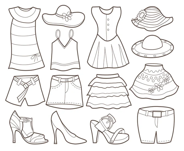 Coleção de roupas femininas (ilustração vetorial ) — Vetor de Stock