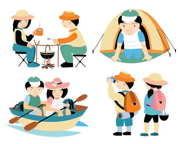 Turistas viajan (conjunto de ilustración vectorial ) — Archivo Imágenes Vectoriales