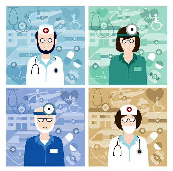 Set of medical avatars (flat concept, vector illustration) — Stock Vector