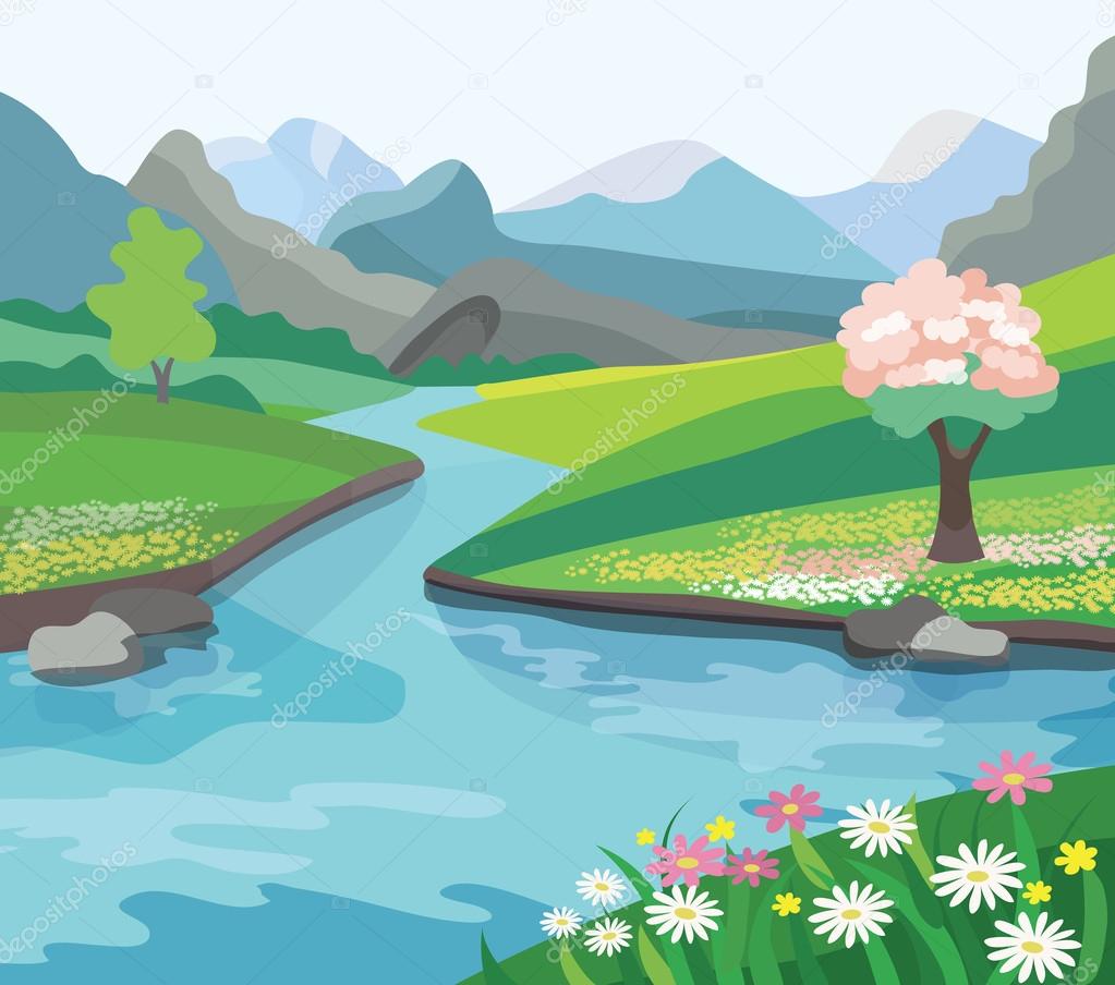 Beautiful spring landscape (vector illustration)