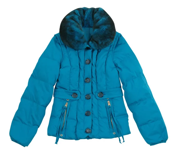 Blue winter jacket isolated on white — Stock Photo, Image