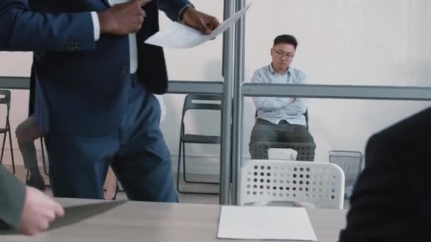 Job Applicants Sitting Hallway Glass Wall Conference Room Waiting Turn — Stock Video