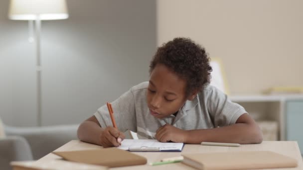 Primer Plano Medio Del Niño Africano Diez Años Sentado Junto — Vídeo de stock