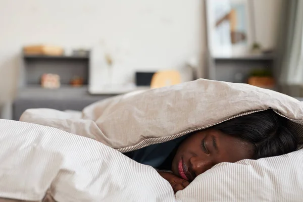 Minimal Top View Portrait Young African American Woman Sleeping White — Stock Photo, Image