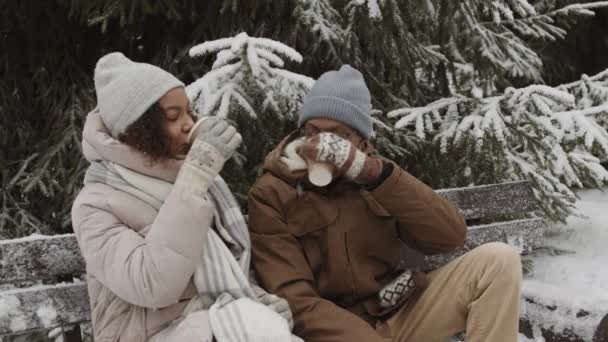 Orta Boy Afro Amerikalı Bir Adam Güzel Kıvırcık Saçlı Kız — Stok video