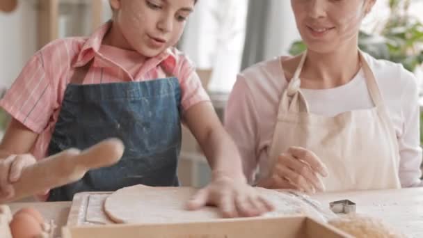 Średni Strzał Szczęśliwej Nastolatki Rasy Kaukaskiej Jej Atrakcyjnej Matki Fartuchach — Wideo stockowe