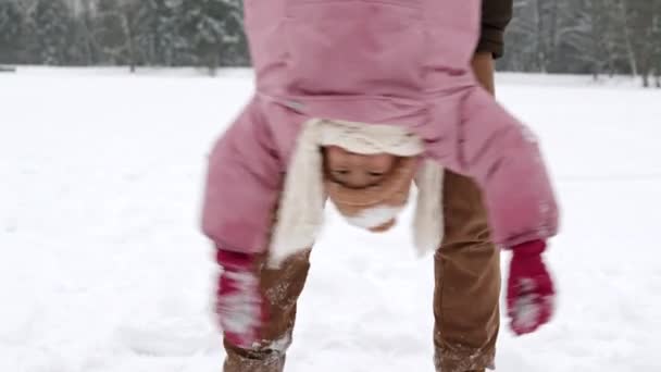 Medium Shot Happy Asian Little Girl Wearing Knitted Hat Scarf — Stock Video