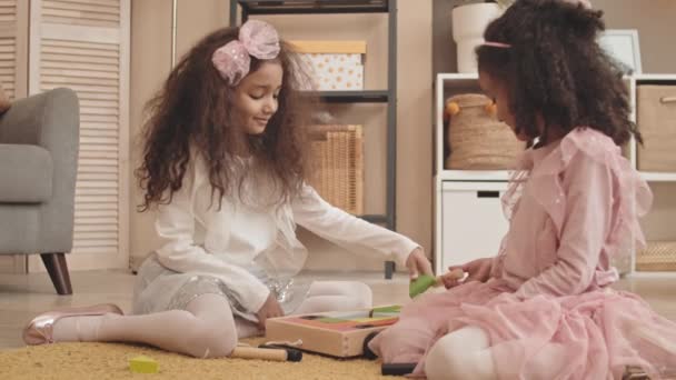 Plan Complet Deux Adorables Petites Sœurs Mixtes Portant Des Bandeaux — Video