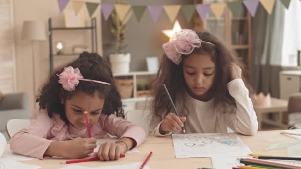 Chest Two Little Mixed Race Girls Wearing Nice Outfits Headbands — Stock Video