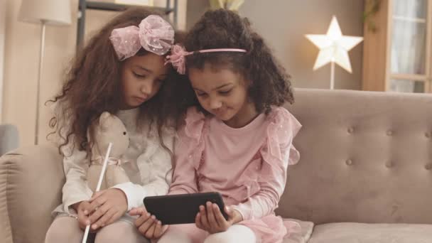 Medium Long Shot Two Curly Mixed Race Little Girls Wearing — Stock Video