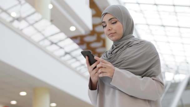 Medium Shot Young Mixed Race Woman Wearing Grey Hijab Standing — Stock Video