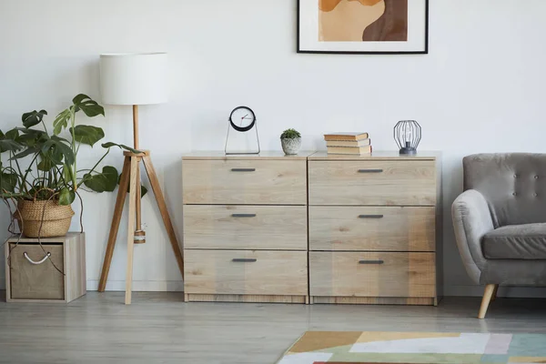 Imagem Fundo Interior Casa Mínima Decorada Com Plantas Foco Armários — Fotografia de Stock