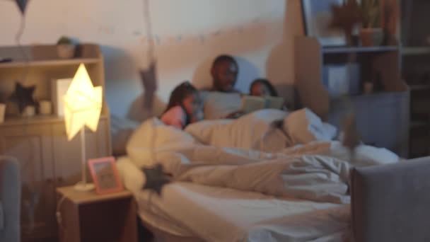 High Angle Wire Racking Focus Young African Man Lying Bed — Stock Video