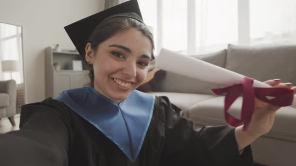 Medium Shot Young Beautiful Mixed Race Female Student Wearing Graduation — Stock Video