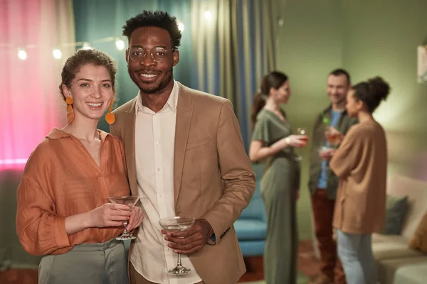 Waist Portrait Elegant Young Couple Looking Camera While Enjoying Party — Stock Photo, Image