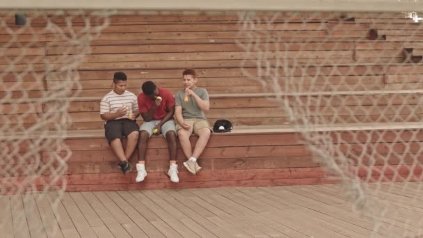 Wide Shot African American Father Son Spending Time Together Resting — Stock Video