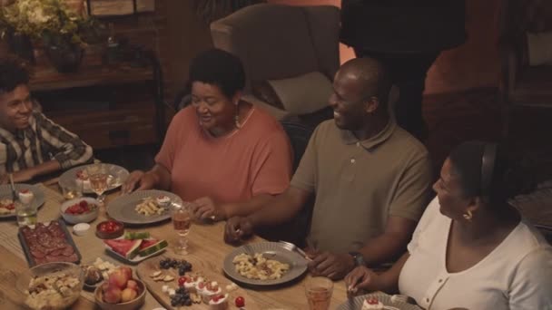 High Angle African Man Women Boy Having Conversation Sitting Table — Stock Video